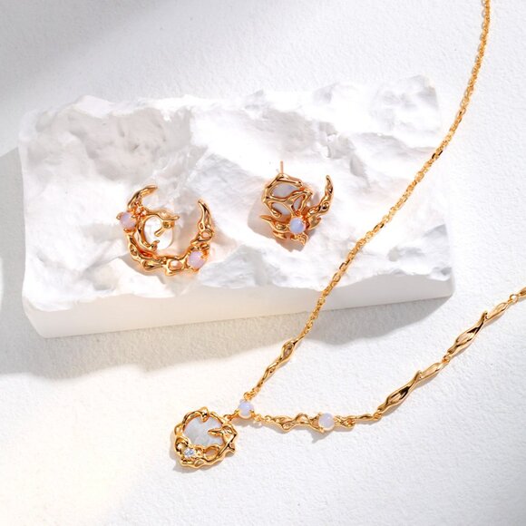 🌙 Artisan Original Design Asymmetrical Celestial Moon & Star Opal Earrings | S9 - Picture 7 of 9